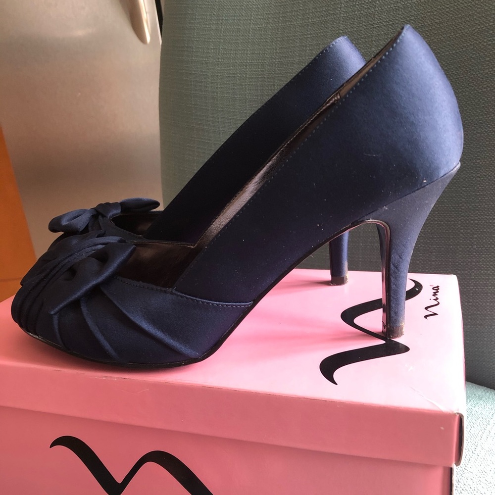 Nina Futura Peeptoe Navy Heels